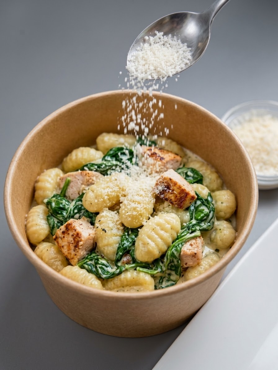 Gnocchi se špenátovou omáčkou a kuřecím masem