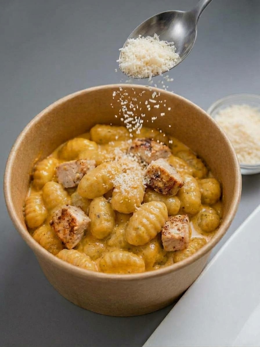 Gnocchi s cheddarovou omáčkou a kuřecím masem